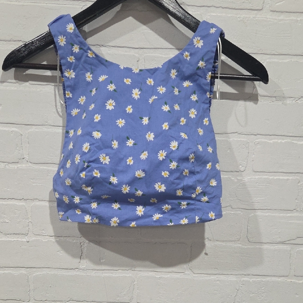 Zara Blue Daisy Print Crop Top